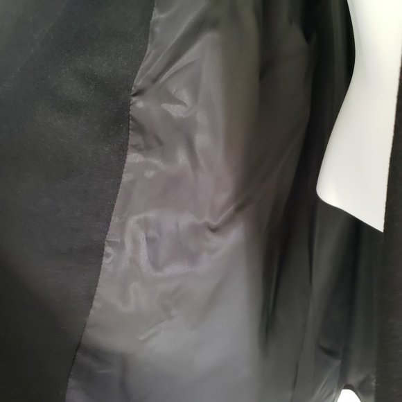 Karen Womens Wool Coat One Size Black Open Front Pockets Lined Winter Warm Vtg - Picture 6 of 10